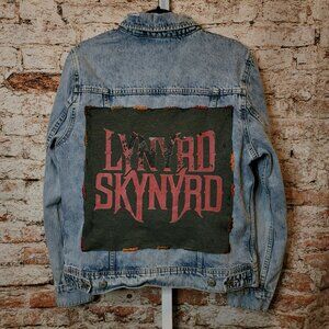 Upcycled Lynyrd Skynyrd Band Tee Denim Jean Jacket, size medium
